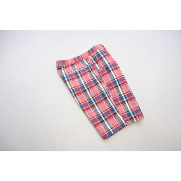 J Crew Rivington Linen Blend Khaki Shorts Plaid Flat Casual Prep Mens Size 34 - Picture 1 of 4